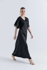 Adorned Flutter-Sleeve Maxi Dress