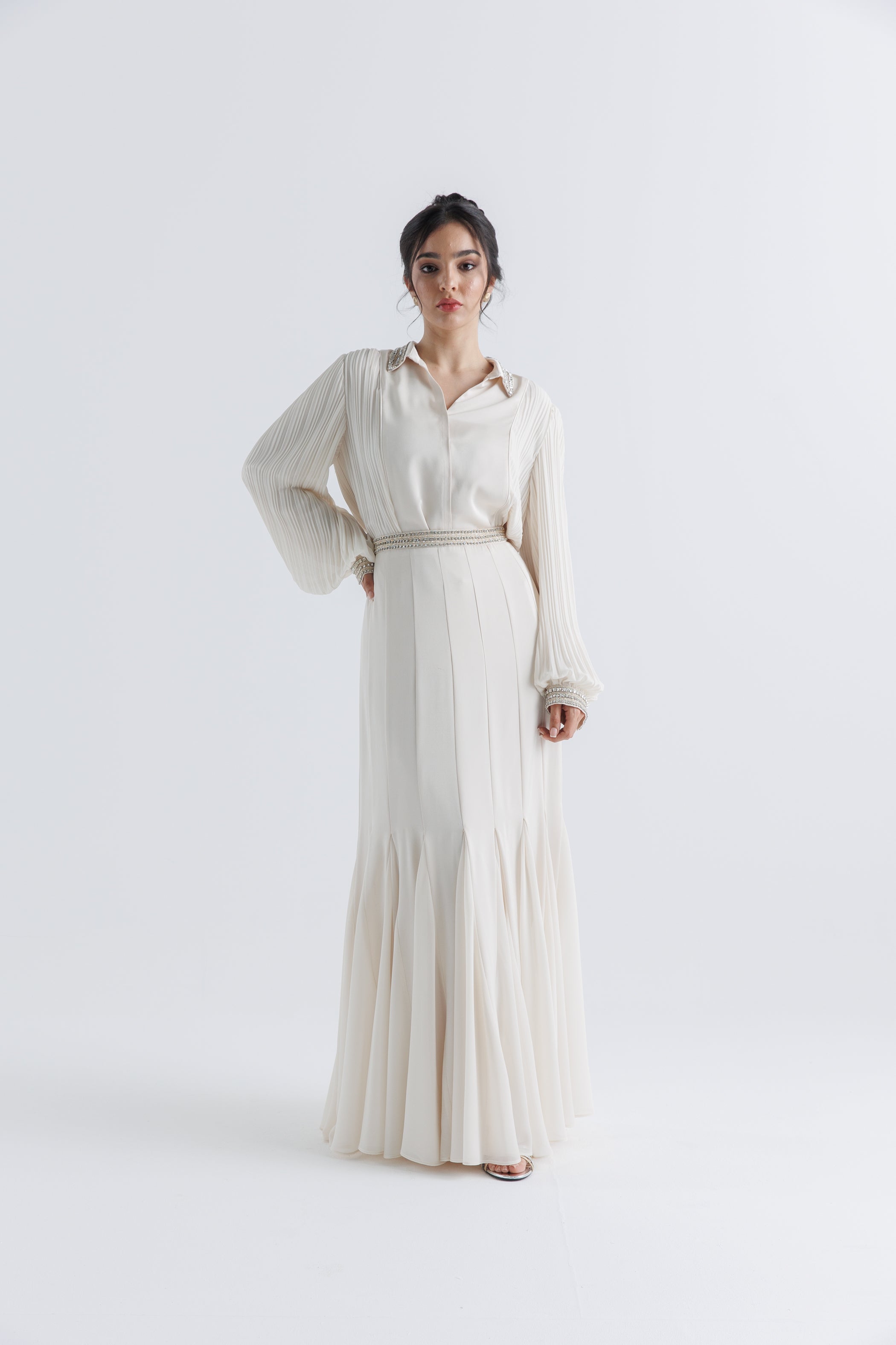 Embellished Waist Pleated Maxi Skirt - Montania Shop