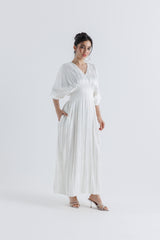 فستان ساتان مطوي بحافة غير متساوية