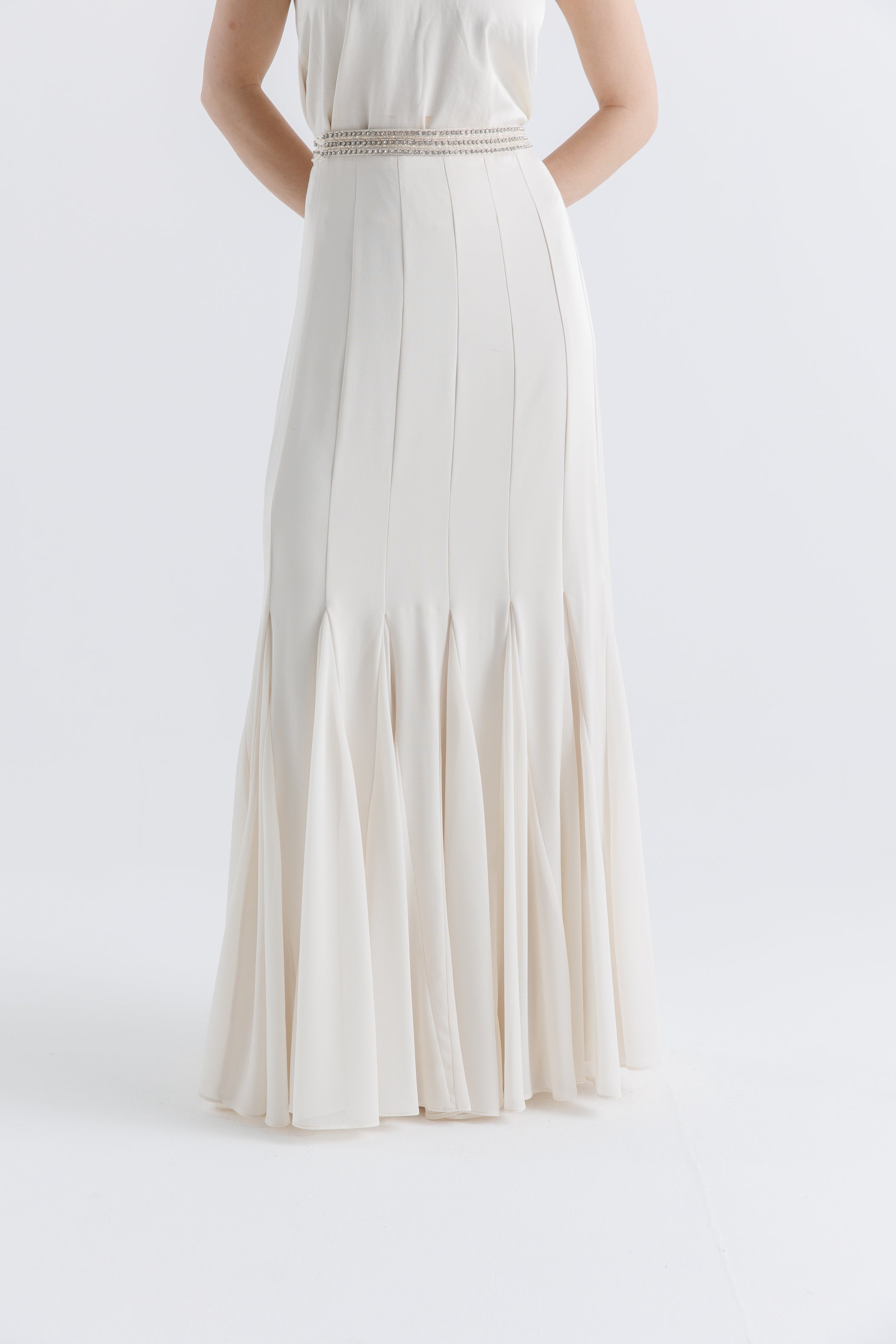 Embellished Waist Pleated Maxi Skirt - Montania Shop