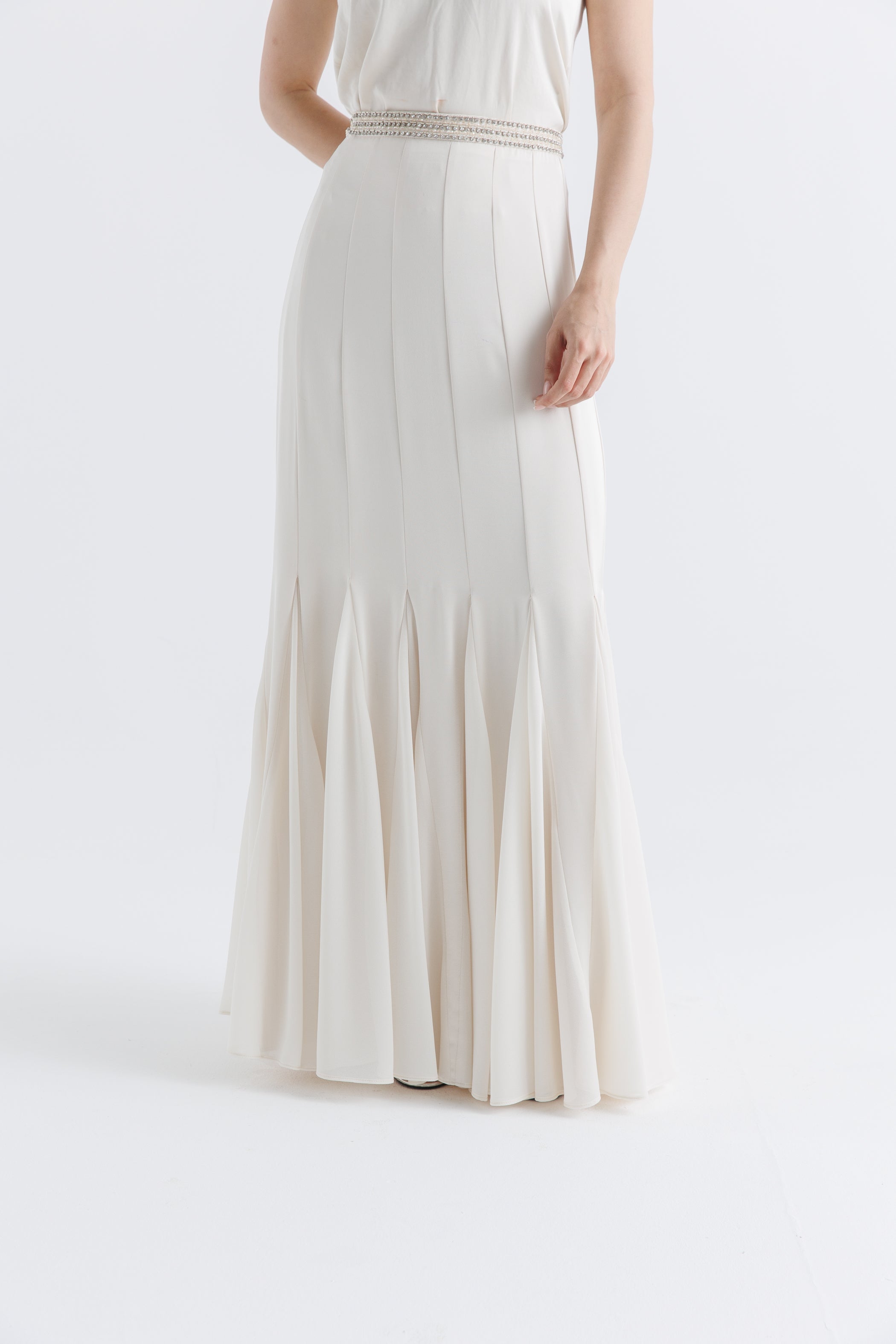 Embellished Waist Pleated Maxi Skirt - Montania Shop