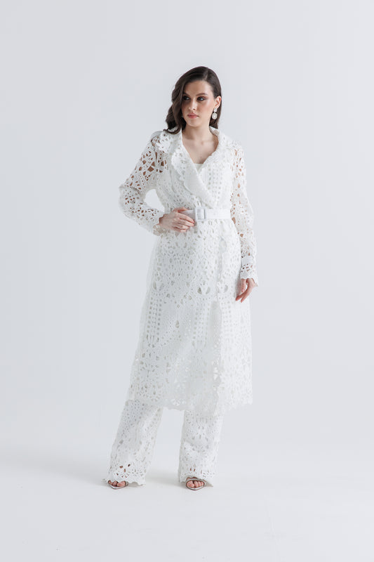 Laser-Cut Lace Long Jacket