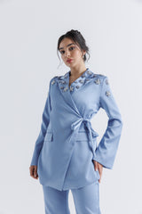 Crystal Embellished Wrap Blazer