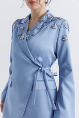 Crystal Embellished Wrap Blazer