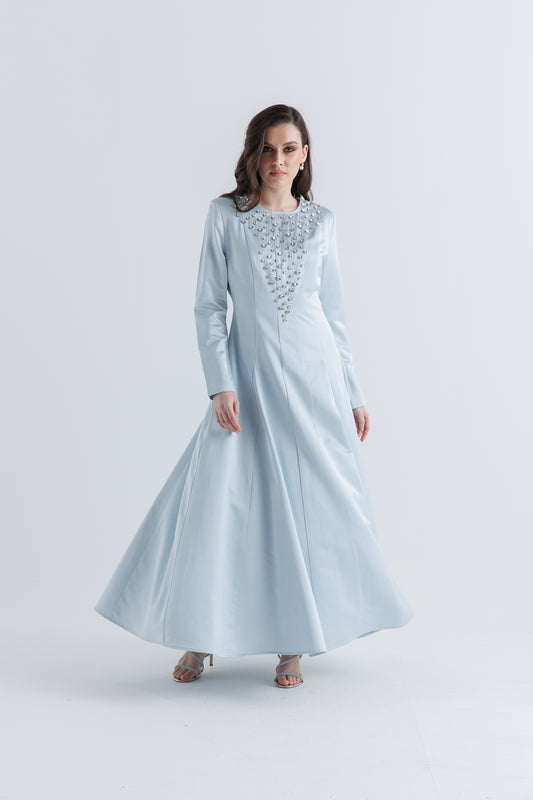 Radiant Crystal-Studded Satin Gown