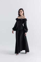 Ruffled Off-Shoulder Corset Maxi Dress