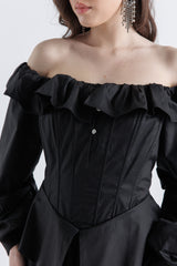 Ruffled Off-Shoulder Corset Maxi Dress