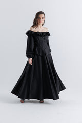 Ruffled Off-Shoulder Corset Maxi Dress