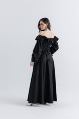 Ruffled Off-Shoulder Corset Maxi Dress