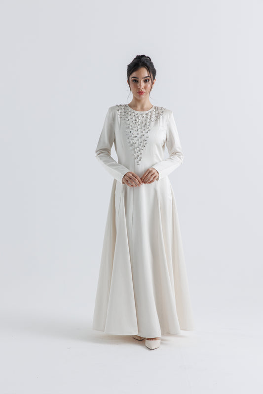 Radiant Crystal-Studded Satin Gown