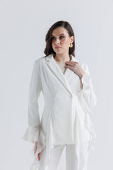 Ruffle-Trim Tailored Double-Breasted Jacket