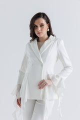 Ruffle-Trim Tailored Double-Breasted Jacket