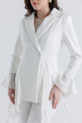 Ruffle-Trim Tailored Double-Breasted Jacket