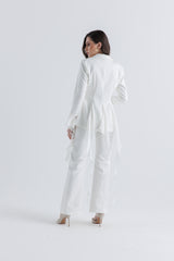 Ruffle-Trim Tailored Double-Breasted Jacket