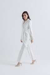 Ruffle-Trim Tailored Double-Breasted Jacket