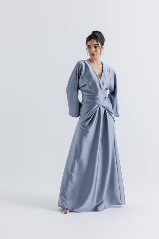 Elegant Wrap-Effect Satin Maxi Dress