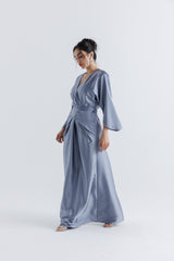 Elegant Wrap-Effect Satin Maxi Dress