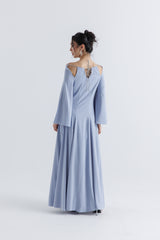 Crystal-Strap Cold Shoulder Gown