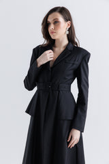 فستان طويل بتصميم معطف وحزام خصر