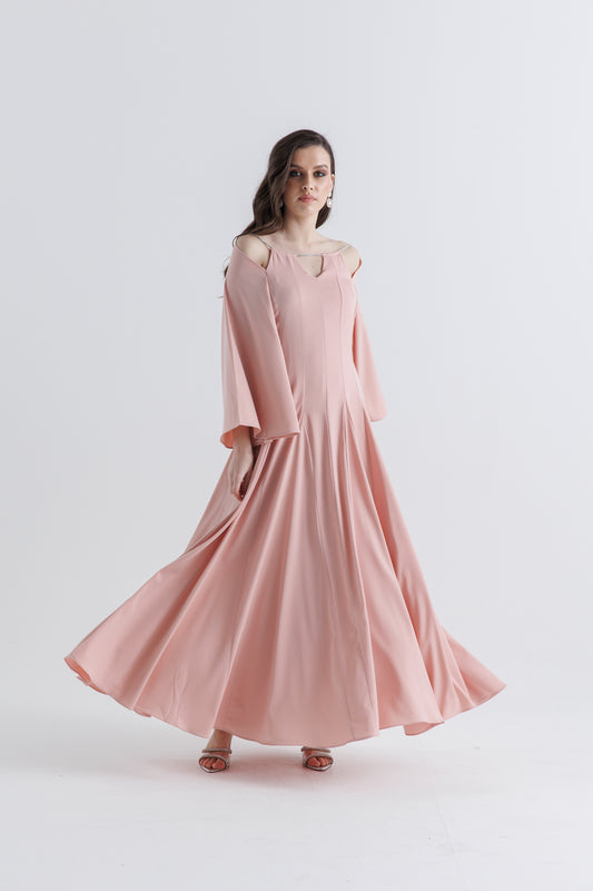 Crystal-Strap Cold Shoulder Gown