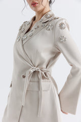 Crystal Embellished Wrap Blazer