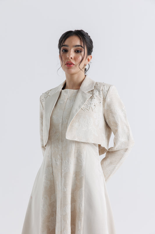 Embroidered Textured Cropped Jacket