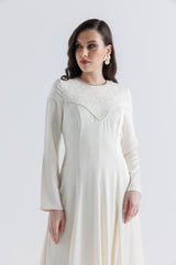 Elegant Lace Yoke A-Line Maxi Dress