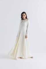 Elegant Lace Yoke A-Line Maxi Dress