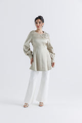 Embellished Floral Shoulder Satin Blouse