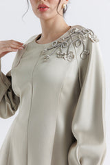Embellished Floral Shoulder Satin Blouse
