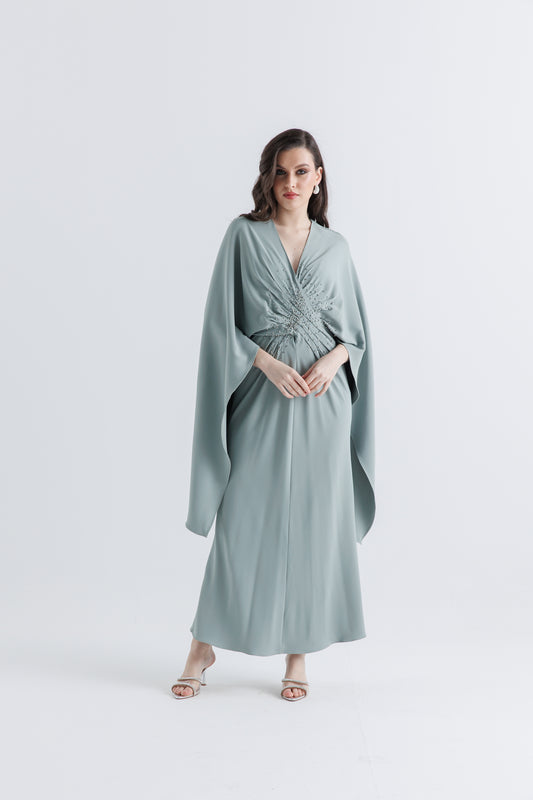 Embellished Cape Kaftan Dress