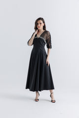 Elegant Satin Dress with Crystal & Net Detailing