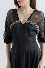 Elegant Satin Dress with Crystal & Net Detailing