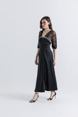 Elegant Satin Dress with Crystal & Net Detailing