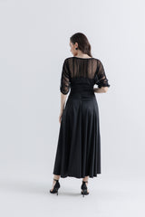 Elegant Satin Dress with Crystal & Net Detailing