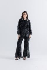 Crystal & Sequin Embellished High-Low Shirt