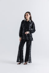Sequin Wide-Leg Pants with Satin Lining