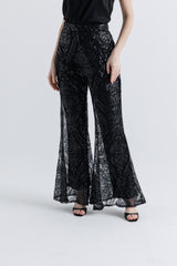 Sequin Wide-Leg Pants with Satin Lining