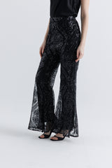 Sequin Wide-Leg Pants with Satin Lining