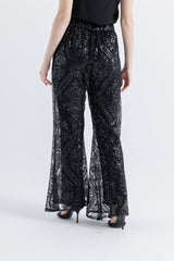 Sequin Wide-Leg Pants with Satin Lining