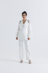 Structured Blazer with Crystal Shoulder Embellishments