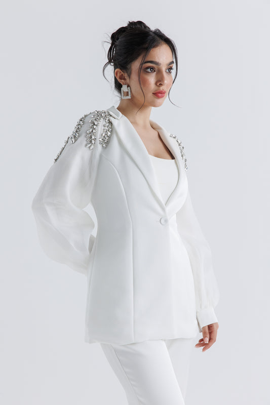 Structured Blazer with Crystal Shoulder Embellishments