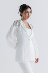 Structured Blazer with Crystal Shoulder Embellishments