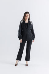 Structured Blazer with Crystal Shoulder Embellishments