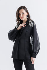 Structured Blazer with Crystal Shoulder Embellishments