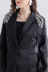 Structured Blazer with Crystal Shoulder Embellishments