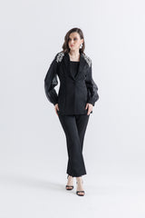 Structured Blazer with Crystal Shoulder Embellishments