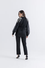 Structured Blazer with Crystal Shoulder Embellishments