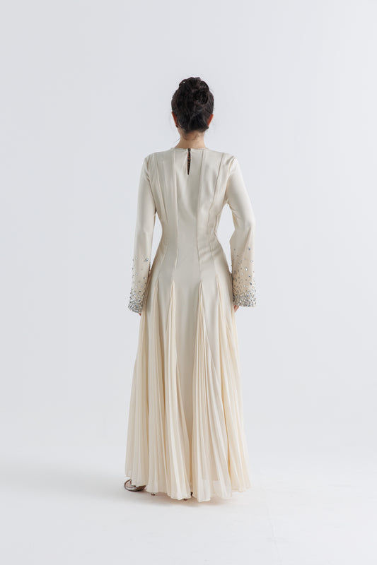 Embellished Pleated Flare Maxi Dress