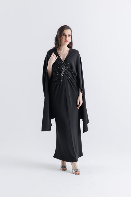 Embellished Cape Kaftan Dress